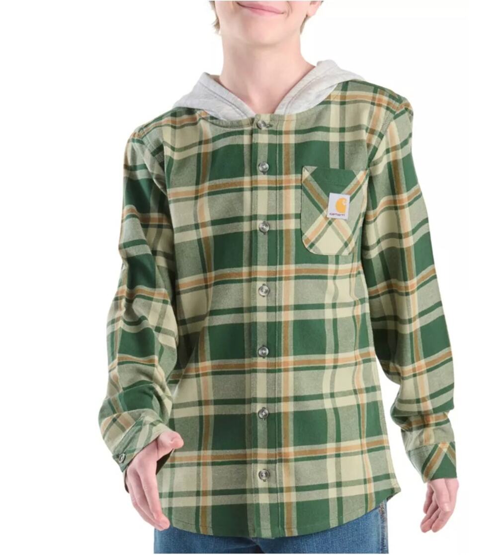 NWT Carhartt Boys' Hooded Flannel Button-Front Long Sleeve Shirt